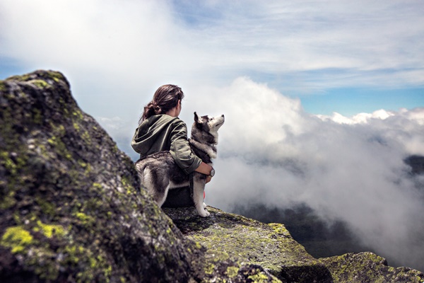 husky-and-owner-hiking